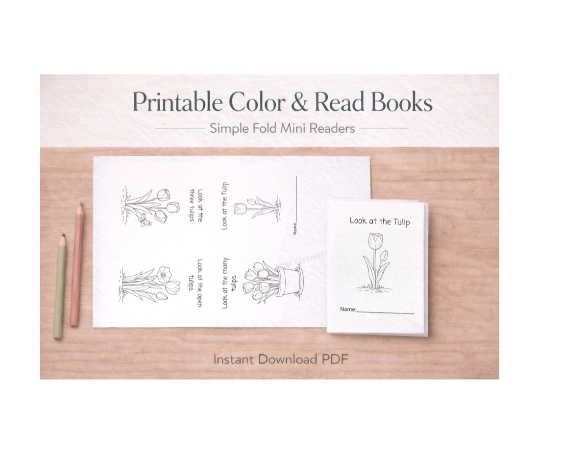 Preview of the free Look at the Tulip color-and-read mini book