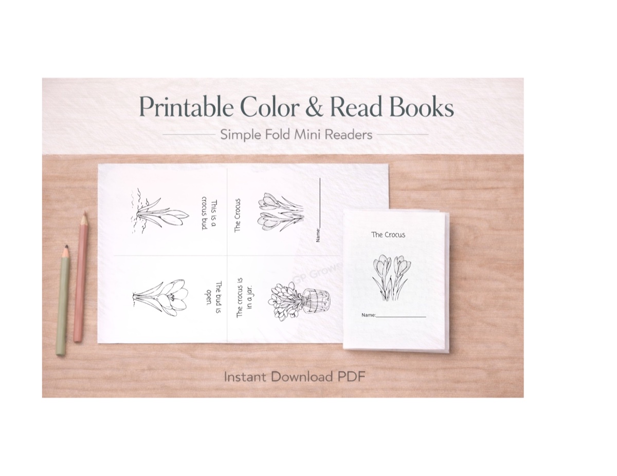 Preview of the free Crocus color-and-read mini book
