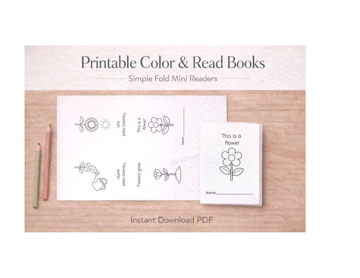 Preview of the free This Is a Flower color-and-read mini book