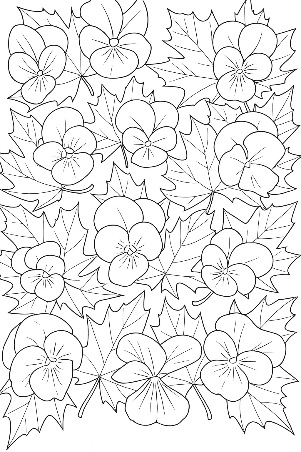 Black-and-white all-over garden flowers printable coloring page