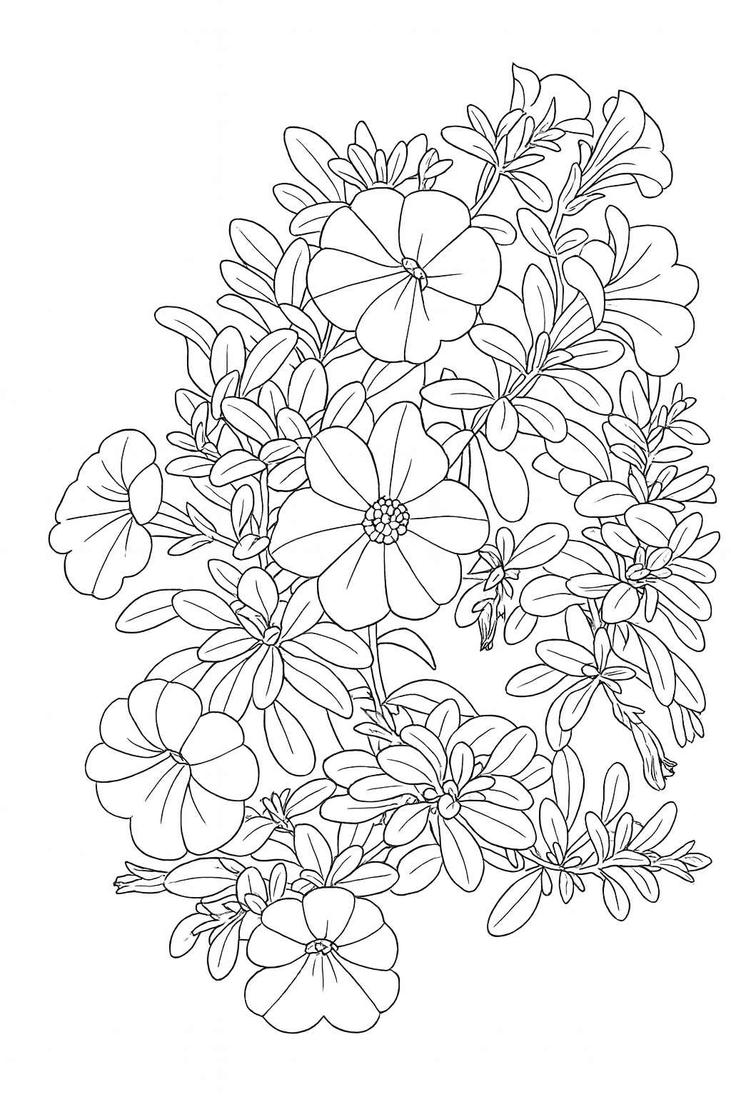 Black-and-white flowering hydrangea branch printable coloring page