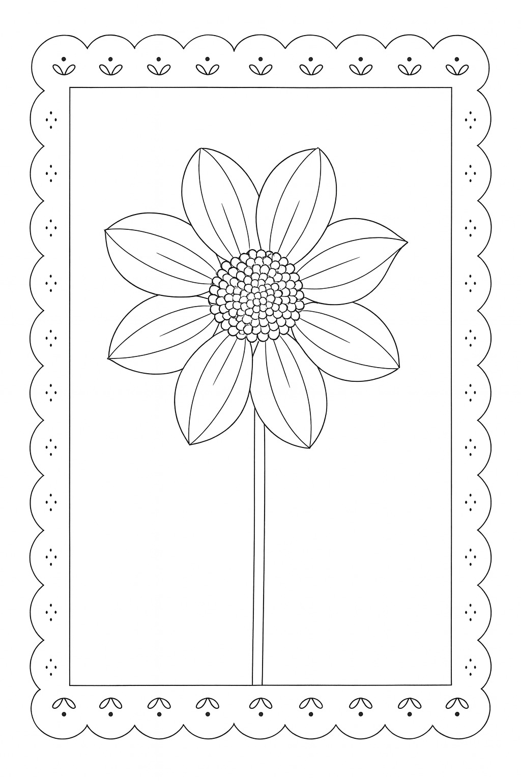 Black-and-white framed cosmos study printable coloring page