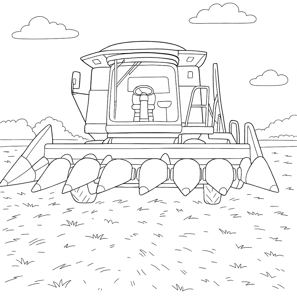 Black-and-white garden harvest tractor printable coloring page