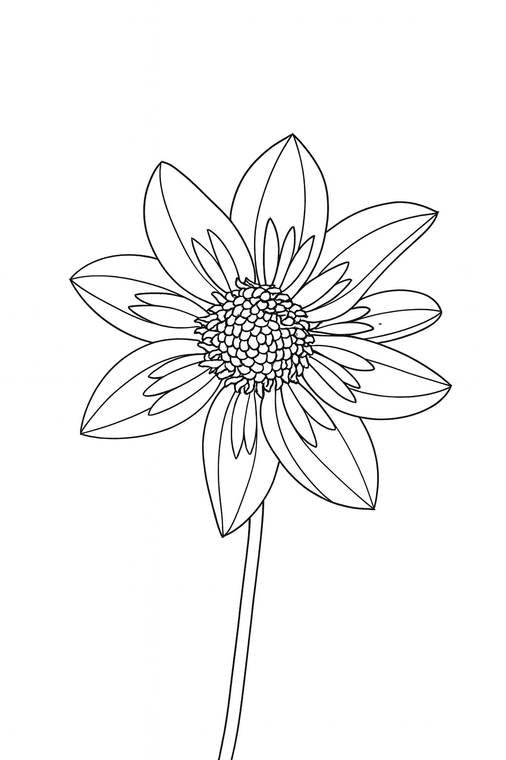 Black-and-white single dahlia study printable coloring page